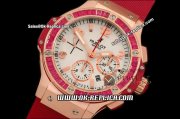 Hublot Big Bang Red Diamond Bezel Swiss Valjoux 7750 Automatic Movement RG Case White Dial and Red Rubber Strap