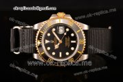 Rolex Submariner Asia Automatic Steel Case with Black Dial Gold Bezel and Black Nylon Strap