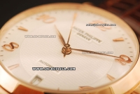 Patek Philippe Calatrava Swiss ETA 2836 Automatic Movement Rose Gold Case with White Dial-Rose Gold Markers and Brown Leather Strap