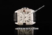 Cartier Santos 100 Swiss ETA 2824 Automatic Movement Steel Case with White Dial and Black Markers - Black Leather Strap