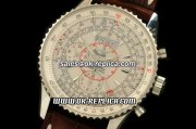 Breitling Montbrillant Datora Swiss Valjoux 7750 Automatic Movement Silver Case with White Dial and Brown Leather Strap