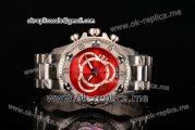 Invicta Orignial Excursion Chrono Swiss Ronda 5040 D Quartz Full Steel with Red Dial and Arabic Numeral Markers