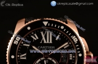 Cartier Calibre de Cartier Diver Swiss ETA 2824 Automatic Rose Gold Case with Black Dial Black Rubber Strap and Roman Numeral Markers - 1:1 Origianl