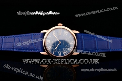 Cartier Ronde Solo Swiss ETA 2836 Automatic Rose Gold Case with Blue Dial Roman Markers and Blue Leather Strap