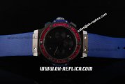 Hublot Big Bang Red Diamond Bezel Swiss Valjoux 7750 Chronograph Movement PVD Case Black Dial Blue Rubber Strap