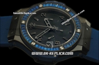 Hublot Big Bang Blue Diamond Bezel Swiss Valjoux 7750 Automatic Movement PVD Case Black Dial and Blue Rubber Strap