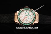 Hublot Big Bang Green Diamond Bezel Swiss Valjoux 7750 Automatic Movement RG Case with White Dial and RG Markers
