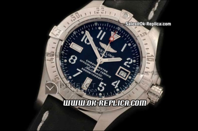 Breitling Avenger Seawolf Swiss ETA 2824 Automatic Movement Silver Case with Black Dial-White Number Markers and Black Leather Strap