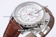 Breitling Bentley Automatic Movement White Dial with Honeycomb Bezel and Brown Leather Strap