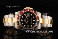 Rolex GMT Master II Swiss ETA 2836 Automatic Movement Steel Case with Pink/Blue Diamond Bezel and Black Dial-Two Tone Strap