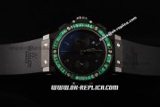 Hublot Big Bang Green Diamond Bezel Swiss Valjoux 7750 Chronograph Movement PVD Case with Black Dial Black Rubber Strap