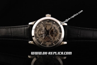 Jaeger Lecoultre Tourbillon Automatic Movement Steel Case with Stick and Numeral Markers-Black Leather Strap