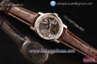 Vacheron Constantin Traditionelle Minute Repeater Tourbillon Swiss Tourbillon Manual Winding Stick Markers with Grey Dial Steel Case and Brown Leather Strap