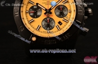 Breitling Chronomat B01 44 Blacksteel Chrono Swiss Valjoux 7750 Automatic PVD Case Yellow Dial Black Rubber Strap Stick Markers