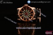 Roger Dubuis Excalibur Knights of the Round Table II Citizen 6T51 Manual Winding Rose Gold Case with White and Green Dial Stick Markers and Black Leather Strap ( AAAF)