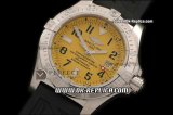 Breitling Avenger Seawolf Swiss ETA 2824 Automatic Movement Silver Case with Yellow Dial-Black Number Markers and Black Rubber Strap
