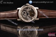 Vacheron Constantin Traditionelle Minute Repeater Tourbillon Swiss Tourbillon Manual Winding Steel Case with Grey Dial Stick Markers and Brown Leather Strap