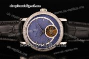 Vacheron Constantin Malte Asia Automatic Steel Case with Blue Textured Dial Diamonds Bezel and Black Leather Strap