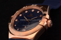 Omega Constellation Swiss ETA Quartz Rose Gold Case with Blue Dial and Blue Rubber Strap - Diamond Markers