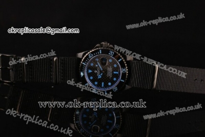 Rolex Submariner Swiss ETA 2836 Automatic PVD Case with Black Dial Blue Markers and Black Nylon Strap