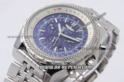 Breitling Bentley Automatic Movement Blue Dial with Honeycomb Bezel and Stick Marker-SS Strap