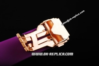 Hublot Big Bang Diamond Bezel Chronograph Swiss Quartz Movement Rose Gold Case with White Dial and Purple Rubber Strap