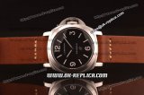 Panerai PAM 000 Luminor Base Swiss ETA 6497 Manual Winding Steel Case with Black Dial and Numeral/Stick Markers - Brown Leather Strap