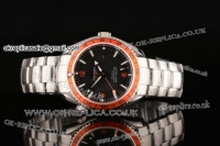 Omega Seamaster Planet Ocean GMT 8500 Clone Movement Steel Case with Black Dial Orange Bezel and white Stick Markers