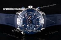 Omega Seamaster Planet Ocean 600M Co-Axial Chrono Clone Omega 9300 Automatic Steel Case with Blue Dial Stick Markers and Blue Rubber Strap (EF)