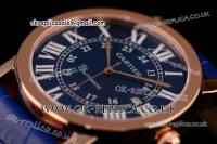Cartier Ronde Solo Swiss ETA 2836 Automatic Rose Gold Case with Blue Dial Roman Markers and Blue Leather Strap