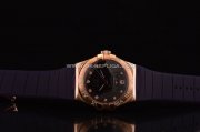 Omega Constellation Swiss ETA Quartz Rose Gold Case with Purple Dial and Purple Rubber Strap - Diamond Markers