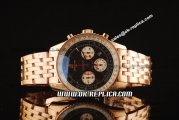 Breitling Montbrillant Swiss Valjoux 7750 Automatic Full Rose Gold with Black Dial Rose Gold Stick Markers
