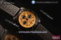 Breitling Chronomat B01 44 Blacksteel Chrono Swiss Valjoux 7750 Automatic PVD Case Yellow Dial Black Rubber Strap Stick Markers