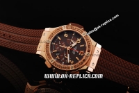 Hublot Big Bang Brown Diamond Bezel Swiss Valjoux 7750 Automatic Movement Rose Gold Case with Brown Dial and Brown Rubber Strap