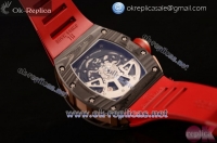 Richard Mille RM 11-02 Chrono Swiss Valjoux 7750 Automatic Carbon Fiber Case with Skeleton Dial Red Rubber Strap and Red Skeleton Markers - 1:1 Origianl