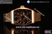 Franck Muller Vanguard Miyota Automatic Copy Tourbillon Rose Gold Case With Skeleton Dial Leather/Rubber Strap