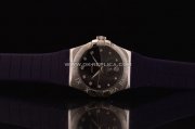 Omega Constellation Swiss ETA Quartz Steel Case with Purple Dial and Purple Rubber Strap - Diamond Markers