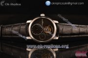 Vacheron Constantin Traditionnelle Swiss Tourbillon Manual Winding Steel Case with Black Dial Stick Markers and Black Leather Strap