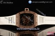 Richard Mille RM035-02 Americas Miyota 9015 Automatic Rose Gold Case with Skeleton Dial Dots Markers and White Rubber Strap