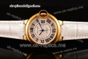 Cartier Ballon Bleu De Medium Asia 4813 Automatic Yellow Gold Case with Silver Dial Roman Numeral Markers and White Leather Strap (GF)