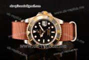 Rolex Submariner Asia Automatic Steel Case with Black Dial Gold Bezel and Brown Nylon Strap