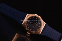 Omega Constellation Swiss ETA Quartz Rose Gold Case with Blue Dial and Blue Rubber Strap - Diamond Markers