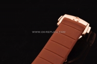 Omega Constellation Swiss ETA Quartz Rose Gold Case with Brown Dial and Brown Rubber Strap - Diamond Bezel