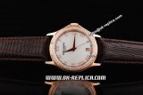 Patek Philippe Calatrava Swiss ETA 2836 Automatic Movement Rose Gold Case with Diamonds Bezel-White Dial-Rose Gold Roman Numeral Markers and Brown Leather Strap