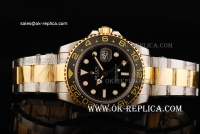 Rolex GMT-Master II Rolex 3186 Automatic Movement Two Tone with Black Bezel and Black Dial-Luminous Markers and Big Calendar