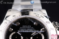 Rolex Daytona Chrono Clone Rolex 4130 Automatic Steel Case with Black Dial Diamonds Markers and Stainless Steel Bracelet (BP)