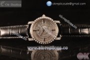 Vacheron Constantin Traditionelle All Square Diamond With Swiss Quartz With Black Genuine Leather Strap For Men