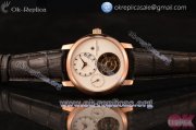 Vacheron Constantin Traditionnelle Swiss Tourbillon Manual Winding Rose Gold Case with White Dial Stick Markers and Black Leather Strap