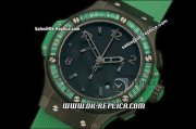 Hublot Big Bang Green Diamond Bezel Swiss Valjoux 7750 Automatic Movement PVD Case Black Dial and Green Rubber Strap