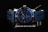 Breitling SuperOcean Heritage Swiss ETA 2892 Automatic Movement Silver Case with Blue Bezel-Blue Dial and Blue Rubber Strap
